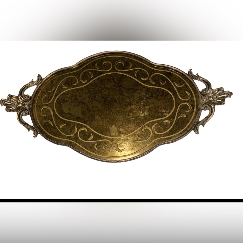 Antique Brass & Gold Art Deco Vanity Dresser Perfume Florentine Gilded Tray